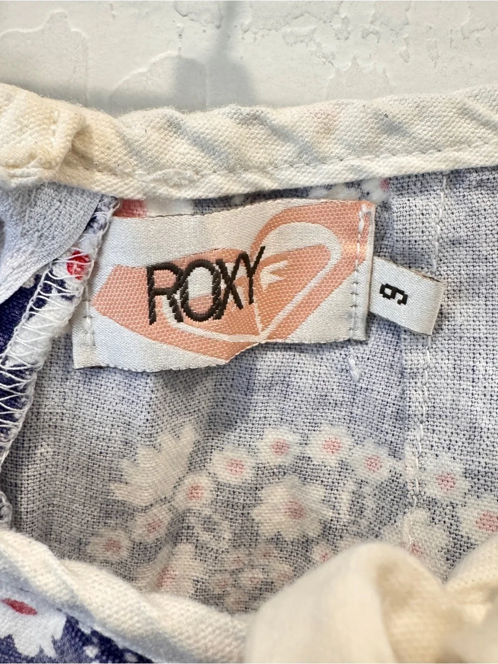 Y2K Roxy Navy Blue Floral Turtle Mini Skirt Size 9 Cotton Vacation Beach